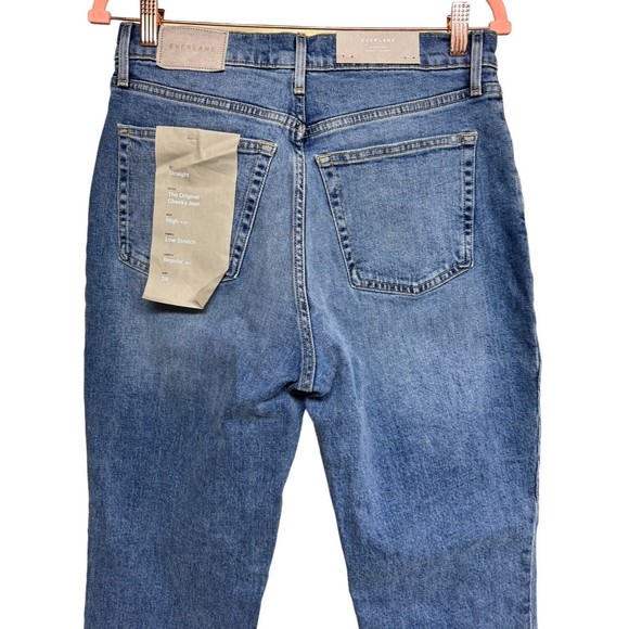 Everlane The Original Cheeky High Rise Straight Leg Jeans Worn In Mid Blue Sz 28 - Picture 4 of 12